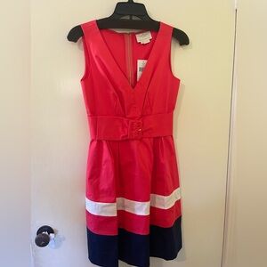 NWT Kate Spade Dress White, Blue, Red With Built In Belt Size: 2